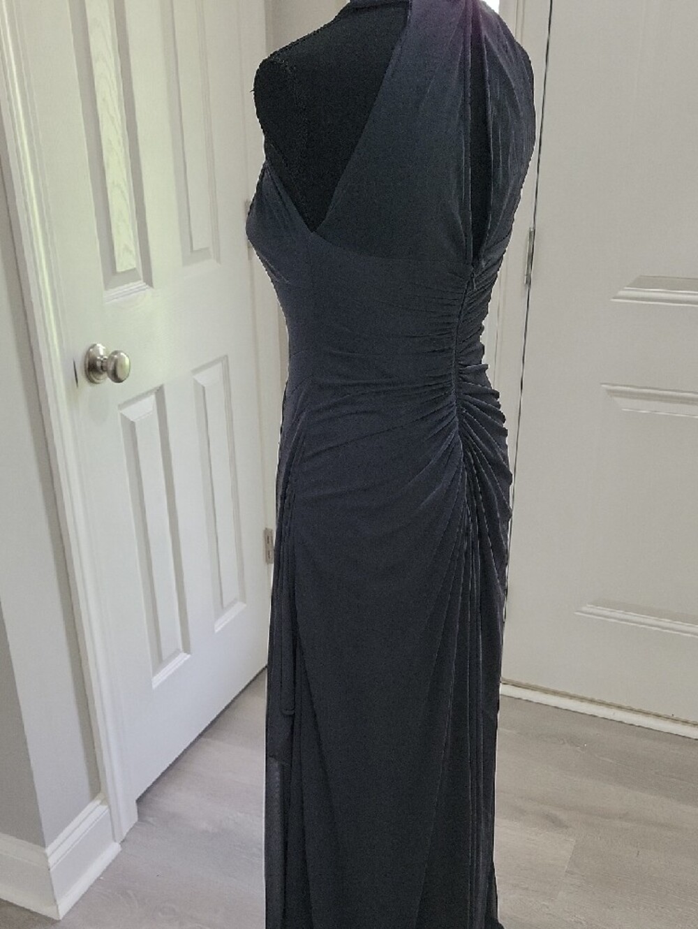 David's Bridal Charcoal Halter Chiffon Maxi Dress - Picture 9 of 10